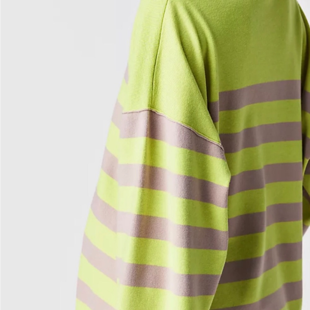 Free People Coastal Stripe Pullover Zip Front Neckline Ribbed Hems Lime Purple - Picture 2 of 5